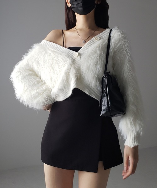 me+em select（ミームセレクト）の「【 ６color 】ファームードシャギーニットカーディガン（カーディガン/ボレロ・レディース・ピンク/グレー/グリーン/アイボリー/ブラック/チャコール・FREE）」の13枚目の写真