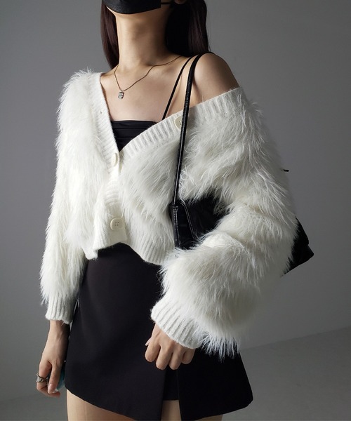 me+em select（ミームセレクト）の「【 ６color 】ファームードシャギーニットカーディガン（カーディガン/ボレロ・レディース・ピンク/グレー/グリーン/アイボリー/ブラック/チャコール・FREE）」の16枚目の写真