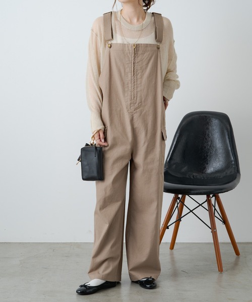 PUAL CE CIN（ピュアルセシン）の「綿麻フロントジップサロペット（サロペット/オーバーオール・レディース・ベージュ/ブラック・FREE）」の4枚目の写真