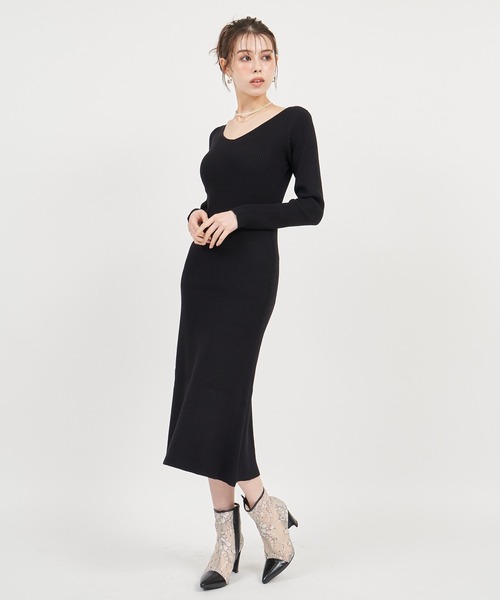 ルネ 異素材ロングニットワンピース ビジュー ウォッシャブル 日本製 近年 ルネ 異素材ロングニットワンピース ビジュー ウォッシャブル