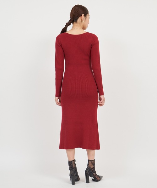 ルネ 異素材ロングニットワンピース ビジュー ウォッシャブル 日本製 近年 ルネ 異素材ロングニットワンピース ビジュー ウォッシャブル