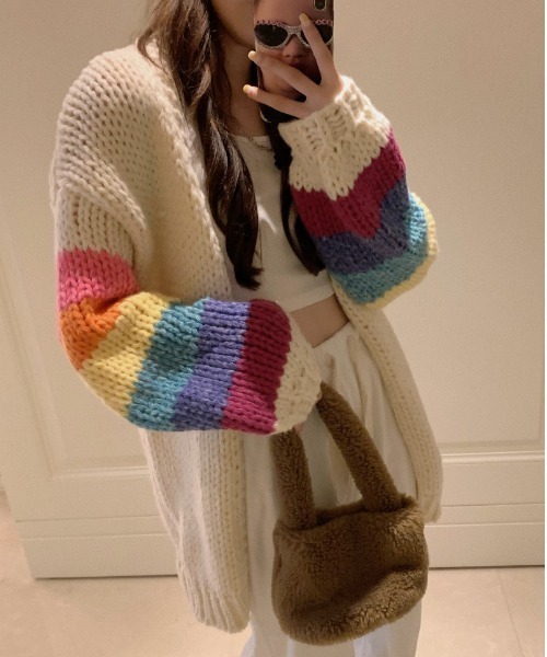 セール】柔らかレインボーカーディガンセーター（カーディガン/ボレロ