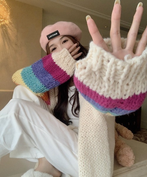 セール】柔らかレインボーカーディガンセーター（カーディガン/ボレロ