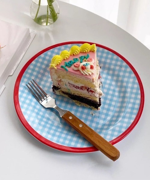Made in I(メイドインアイ)の「レトロチェックデザインプレート(食器・レディース・ライトブルー/ネイビー/レッド・FREE)」の21枚目の写真
