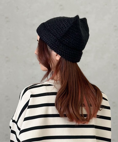 1170) Creature ニットキャップ 帽子 ビーニー 黒 Free（MOHAIR