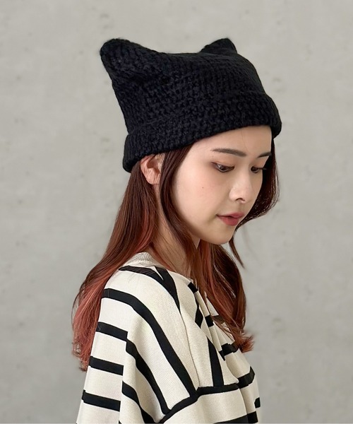 ニット帽 ニットキャップ 「HIKA」星ボーダー猫耳CAP レディース