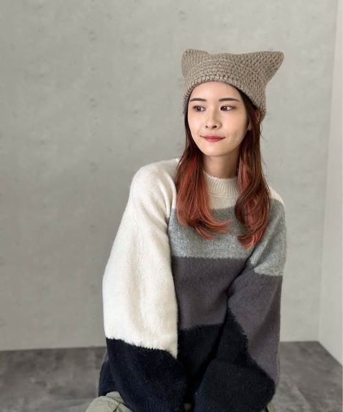 ニット帽 ニットキャップ 「HIKA」星ボーダー猫耳CAP レディース
