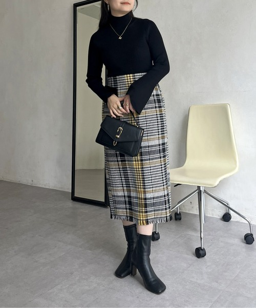 prose verse（プロズヴェール）の「裾フリンジツイードチェックスカート（スカート・レディース・ブルー/イエロー・MEDIUM）」の12枚目の写真