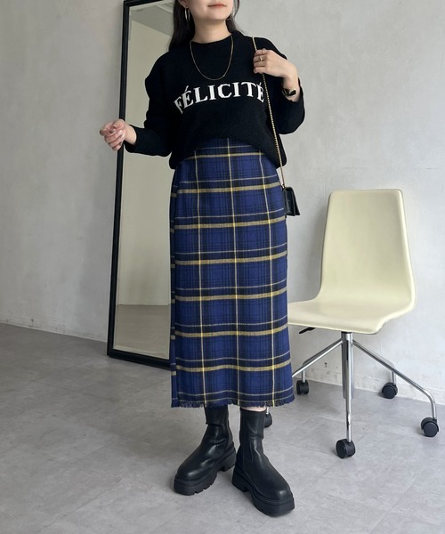 prose verse（プロズヴェール）の「裾フリンジツイードチェックスカート（スカート・レディース・ブルー/イエロー・MEDIUM）」の21枚目の写真
