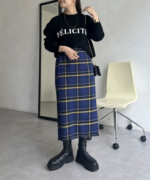prose verse（プロズヴェール）の「裾フリンジツイードチェックスカート（スカート・レディース・ブルー/イエロー・MEDIUM）」の22枚目の写真