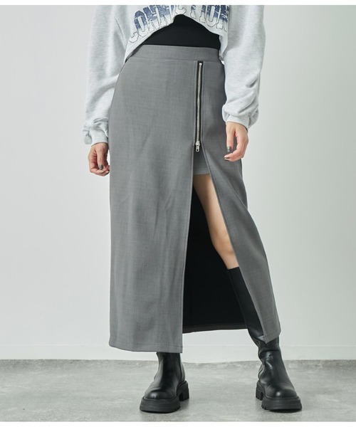 ANAP（アナップ）の「フロントスリット　ロングスカート　インパンツ付（スカート・レディース・ブラック/ダークグレー/アイボリー・FREE）」の9枚目の写真