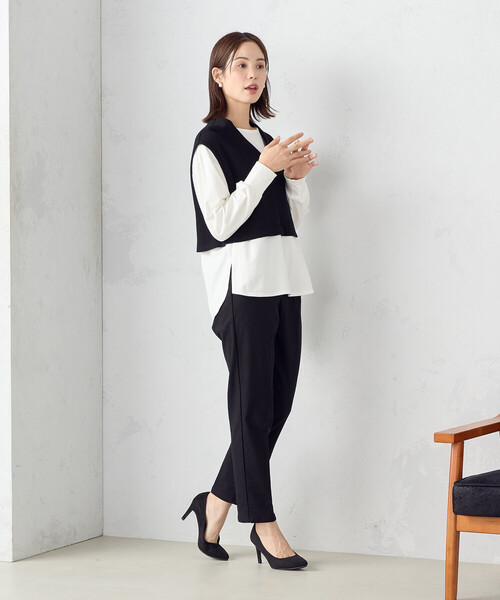 COMME CA MODELS（コムサモデルズ）の「【美しい ベーシックパンツ】裏起毛カルゼ　テーパードパンツ（その他パンツ・レディース・ブラック/ネイビー/グリーン/グレイッシュベージュ・MEDIUM/LARGE/X-SMALL/X-LARGE/SMALL）」の12枚目の写真
