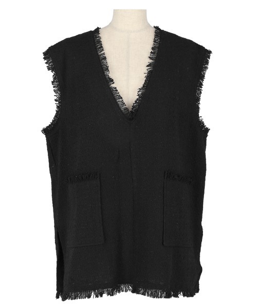 coca（coca）（コカ）の「ツイードフリンジVネックベスト（ベスト・レディース・ブラック/ホワイト・ONE SIZE）」の13枚目の写真