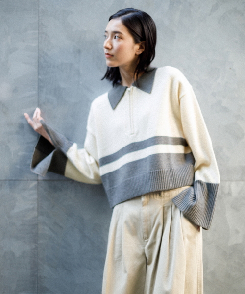 ADAM ET ROPE'（アダムエロペ）の「【環境配慮・WEB限定】カラーブロックショートニットプルオーバー（ニット/セーター・レディース・チャコールグレー/ブラウン系その他・FREE）」の7枚目の写真