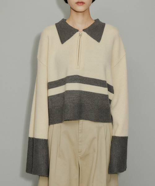 ADAM ET ROPE'（アダムエロペ）の「【環境配慮・WEB限定】カラーブロックショートニットプルオーバー（ニット/セーター・レディース・チャコールグレー/ブラウン系その他・FREE）」の14枚目の写真