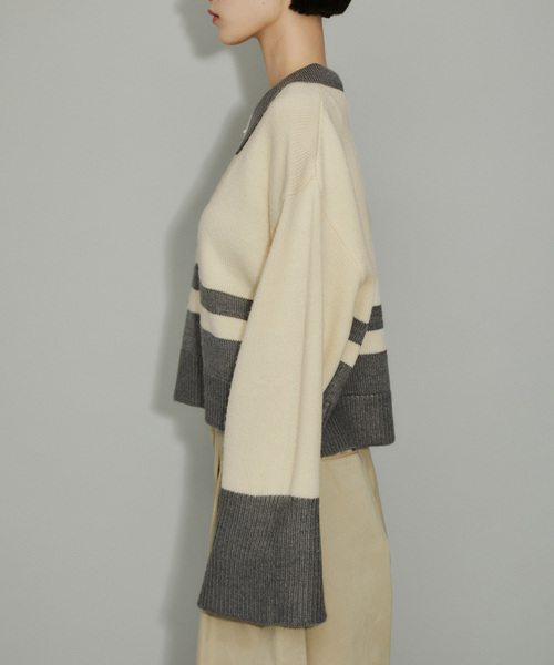 ADAM ET ROPE'（アダムエロペ）の「【環境配慮・WEB限定】カラーブロックショートニットプルオーバー（ニット/セーター・レディース・チャコールグレー/ブラウン系その他・FREE）」の15枚目の写真