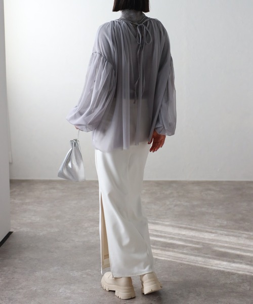 r.（アールドット）の「チュールレイヤードギャザーブラウス（シャツ/ブラウス・レディース・アイボリー/グレー/ネイビー/ブラック/グレイッシュベージュ・FREE）」の13枚目の写真