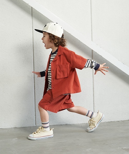 b・ROOM（ビールーム）の「【セットアップ】オープンカラーシャツ&イージーパンツ（シャツ/ブラウス・キッズ・レッド/カーキ/ブルーグリーン/ブラック/ベージュ・110cm/120cm/130cm/150cm/140cm/100cm）」の5枚目の写真