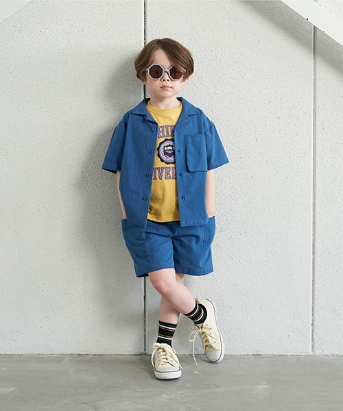 b・ROOM（ビールーム）の「【セットアップ】オープンカラーシャツ&イージーパンツ（シャツ/ブラウス・キッズ・レッド/カーキ/ブルーグリーン/ブラック/ベージュ・110cm/120cm/130cm/150cm/140cm/100cm）」の4枚目の写真