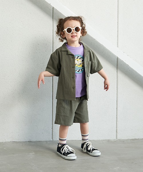 b・ROOM（ビールーム）の「【セットアップ】オープンカラーシャツ&イージーパンツ（シャツ/ブラウス・キッズ・レッド/カーキ/ブルーグリーン/ブラック/ベージュ・110cm/120cm/130cm/150cm/140cm/100cm）」の3枚目の写真