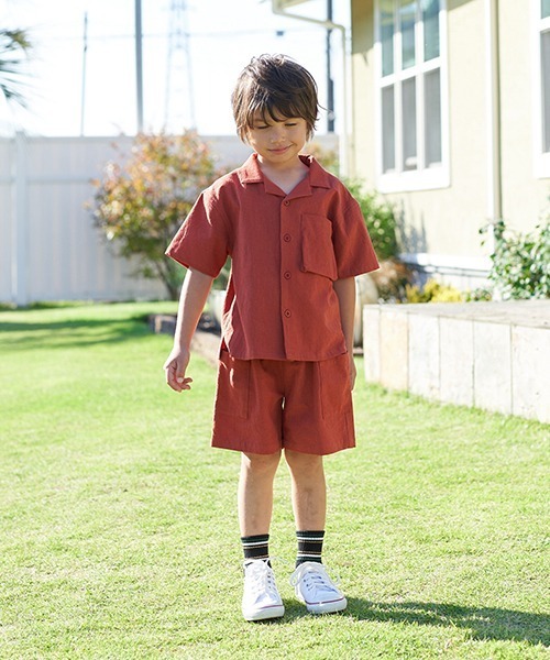 b・ROOM（ビールーム）の「【セットアップ】オープンカラーシャツ&イージーパンツ（シャツ/ブラウス・キッズ・レッド/カーキ/ブルーグリーン/ブラック/ベージュ・110cm/120cm/130cm/150cm/140cm/100cm）」の8枚目の写真