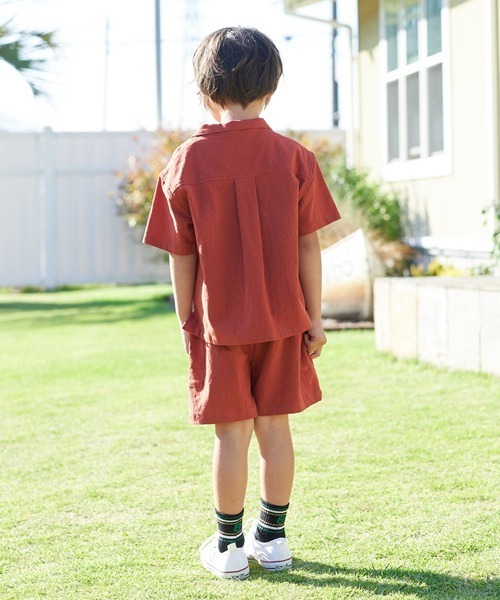 b・ROOM（ビールーム）の「【セットアップ】オープンカラーシャツ&イージーパンツ（シャツ/ブラウス・キッズ・レッド/カーキ/ブルーグリーン/ブラック/ベージュ・110cm/120cm/130cm/150cm/140cm/100cm）」の9枚目の写真