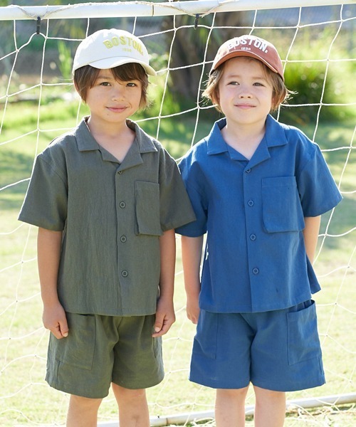 b・ROOM（ビールーム）の「【セットアップ】オープンカラーシャツ&イージーパンツ（シャツ/ブラウス・キッズ・レッド/カーキ/ブルーグリーン/ブラック/ベージュ・110cm/120cm/130cm/150cm/140cm/100cm）」の7枚目の写真