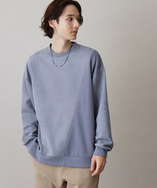 THE SHOP TK (ザ ショップ ティーケー )の「◆【ネックレスセットアイテム】フェイクスウェードパネルプルオーバー(Tシャツ/カットソー・メンズ・ライトブルー/アイボリー/スミクロ・02/03/04)」の3枚目の写真