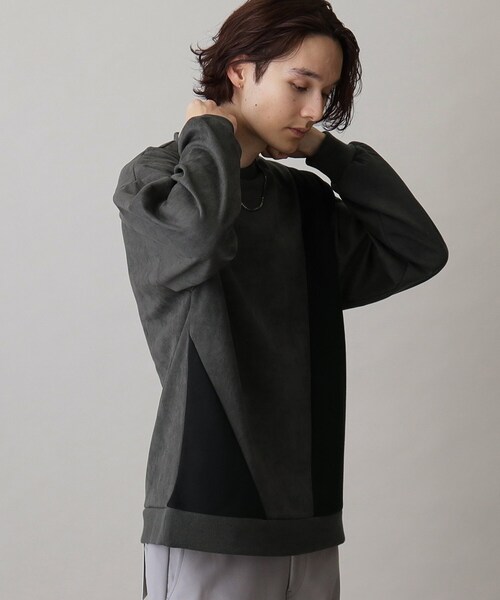 THE SHOP TK (ザ ショップ ティーケー )の「◆【ネックレスセットアイテム】フェイクスウェードパネルプルオーバー(Tシャツ/カットソー・メンズ・ライトブルー/アイボリー/スミクロ・02/03/04)」の7枚目の写真