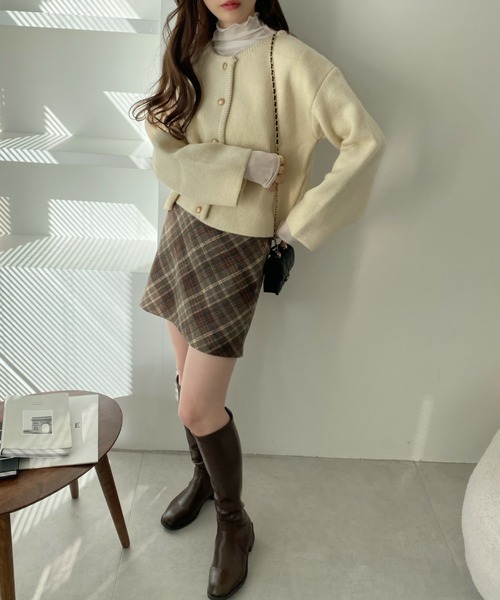 セール】パイピング 金ボタン ニット カーディガン（カーディガン