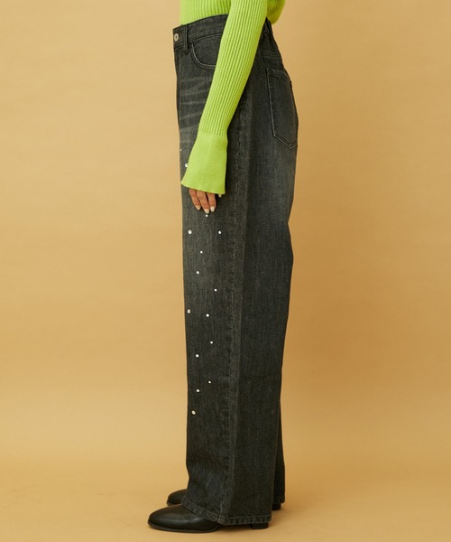 VIS(ビス)の「ラインストーンストレートスリットデニム(デニムパンツ・レディース・ブルー系その他6/ブルー系その他4/サックスブルー・M/S)」の6枚目の写真