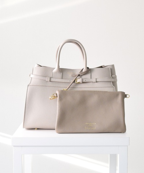 CHRISTIAN VILLA(クリスチャンヴィラ)の「【CHRISTIAN VILLA】レザーハンドバッグ(Q46301)(ハンドバッグ・レディース・ブラック/ライトグレー・ALL)」の1枚目の写真