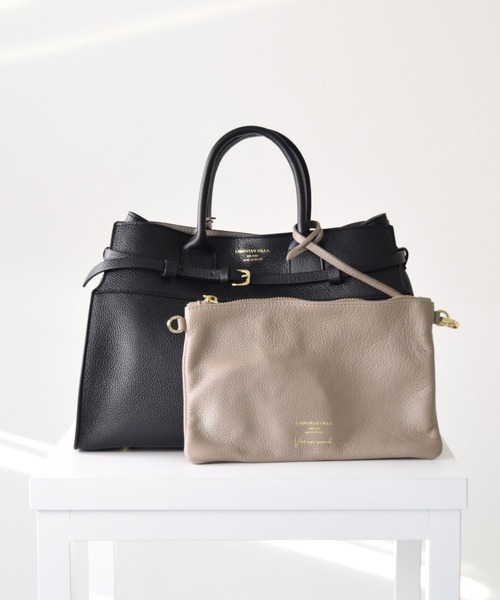 CHRISTIAN VILLA(クリスチャンヴィラ)の「【CHRISTIAN VILLA】レザーハンドバッグ(Q46301)(ハンドバッグ・レディース・ブラック/ライトグレー・ALL)」の2枚目の写真
