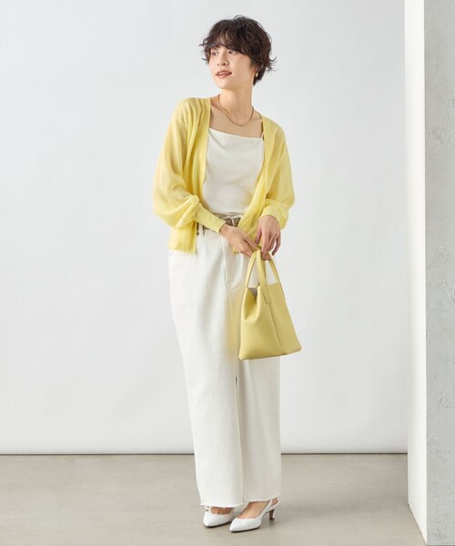 NOLLEY’S Sophi(ノーリーズソフィ)の「《手洗い可能》シアーVネックカーディガン(カーディガン/ボレロ・レディース・キャメル/ミント/イエロー・38)」の20枚目の写真