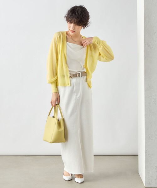 NOLLEY’S Sophi(ノーリーズソフィ)の「《手洗い可能》シアーVネックカーディガン(カーディガン/ボレロ・レディース・キャメル/ミント/イエロー・38)」の22枚目の写真