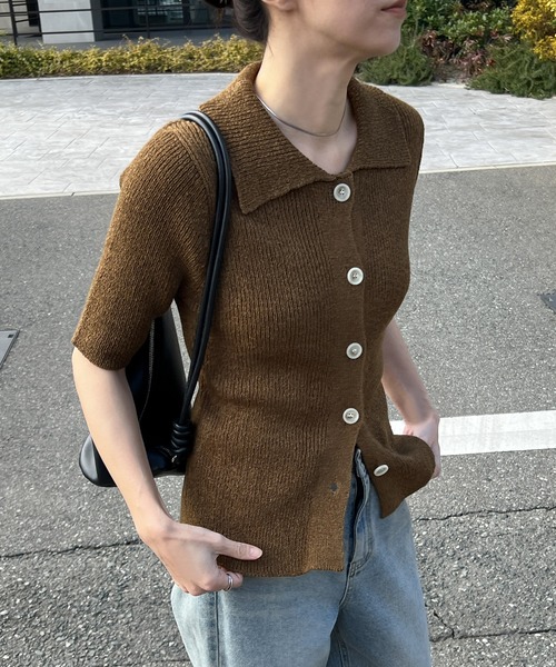 select MOCA（セレクトモカ）の「【6色展開】ハーフスリーブサマーニットカーディガン（カーディガン/ボレロ・レディース・アイボリー/ネイビー/グレー/チャコールグレー/カーキ/ベージュ・FREE）」の5枚目の写真