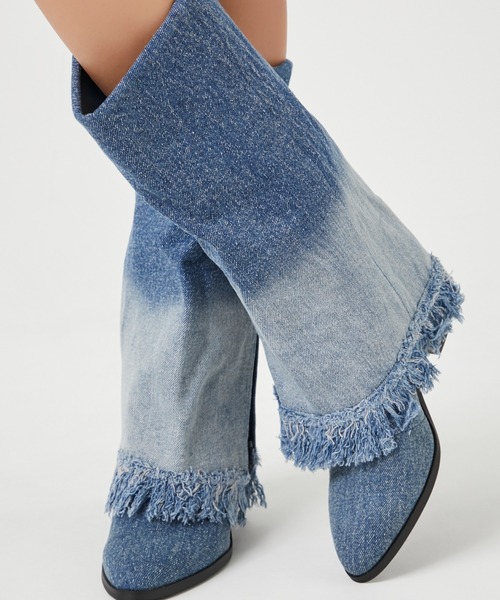 FOREVER 21(フォーエバー トゥエンティーワン)の「デニムカバーブーツ2(ブーツ・レディース・ブルー・24.5㎝/24.0cm/23.0cm)」の1枚目の写真