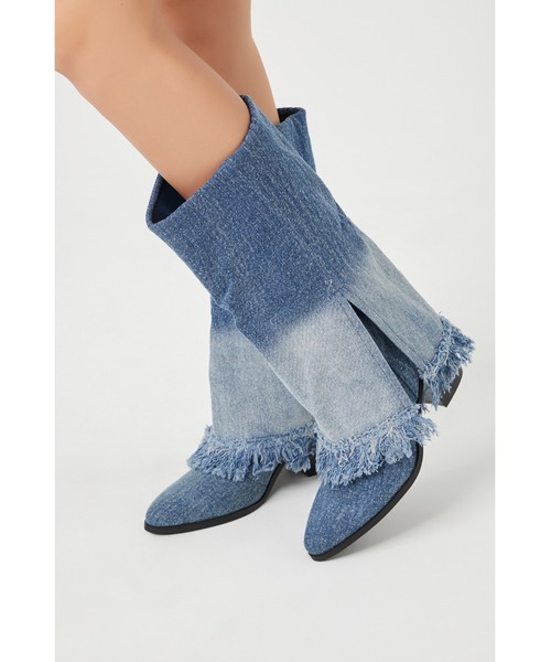 FOREVER 21(フォーエバー トゥエンティーワン)の「デニムカバーブーツ2(ブーツ・レディース・ブルー・24.5㎝/24.0cm/23.0cm)」の2枚目の写真