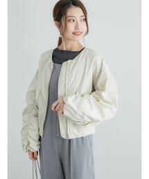 Te chichi | ツイルノーカラーショートギャザーブルゾン(ブルゾン)