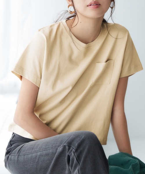 nissen（ニッセン）の「【接触冷感・UVカット】綿１００％クロップド丈Tシャツ（Tシャツ/カットソー・レディース・杢グレー/オフホワイト/チャコール/ベージュ/ミント・S/M/L/LL）」の4枚目の写真