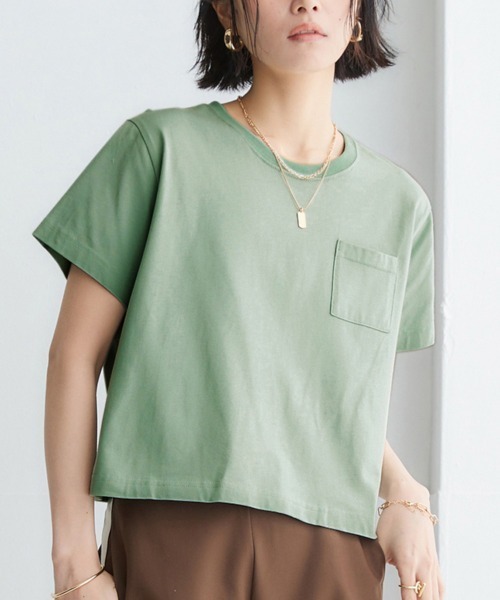 nissen（ニッセン）の「【接触冷感・UVカット】綿１００％クロップド丈Tシャツ（Tシャツ/カットソー・レディース・杢グレー/オフホワイト/チャコール/ベージュ/ミント・S/M/L/LL）」の5枚目の写真