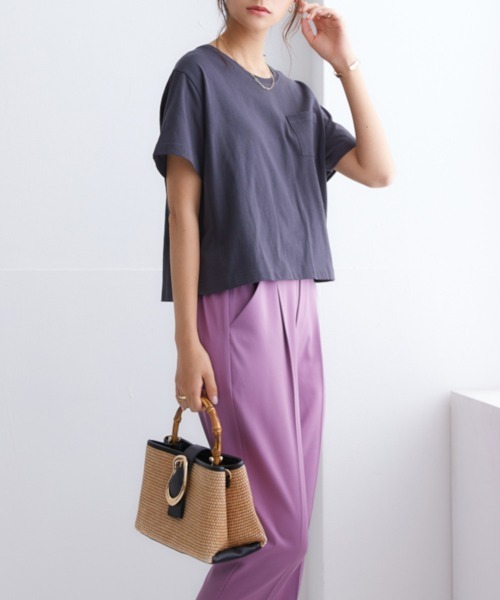 nissen（ニッセン）の「【接触冷感・UVカット】綿１００％クロップド丈Tシャツ（Tシャツ/カットソー・レディース・杢グレー/オフホワイト/チャコール/ベージュ/ミント・S/M/L/LL）」の18枚目の写真