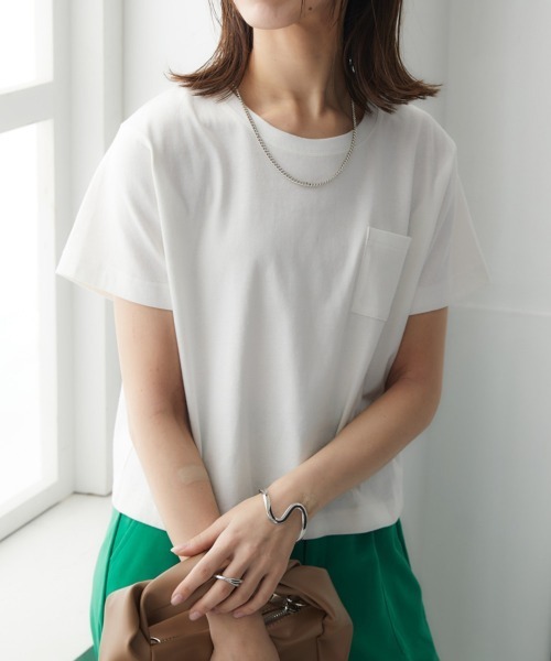 nissen（ニッセン）の「【接触冷感・UVカット】綿１００％クロップド丈Tシャツ（Tシャツ/カットソー・レディース・杢グレー/オフホワイト/チャコール/ベージュ/ミント・S/M/L/LL）」の21枚目の写真