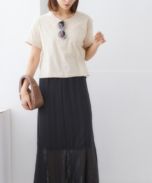 nissen（ニッセン）の「【接触冷感・UVカット】綿１００％クロップド丈Tシャツ（Tシャツ/カットソー・レディース・杢グレー/オフホワイト/チャコール/ベージュ/ミント・S/M/L/LL）」の10枚目の写真