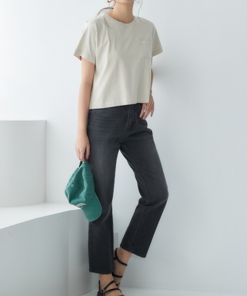 nissen（ニッセン）の「【接触冷感・UVカット】綿１００％クロップド丈Tシャツ（Tシャツ/カットソー・レディース・杢グレー/オフホワイト/チャコール/ベージュ/ミント・S/M/L/LL）」の16枚目の写真