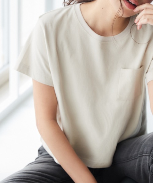 nissen（ニッセン）の「【接触冷感・UVカット】綿１００％クロップド丈Tシャツ（Tシャツ/カットソー・レディース・杢グレー/オフホワイト/チャコール/ベージュ/ミント・S/M/L/LL）」の9枚目の写真
