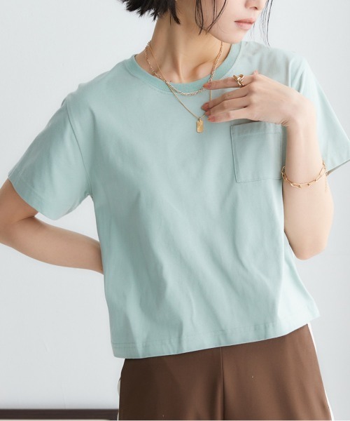 nissen（ニッセン）の「【接触冷感・UVカット】綿１００％クロップド丈Tシャツ（Tシャツ/カットソー・レディース・杢グレー/オフホワイト/チャコール/ベージュ/ミント・S/M/L/LL）」の7枚目の写真