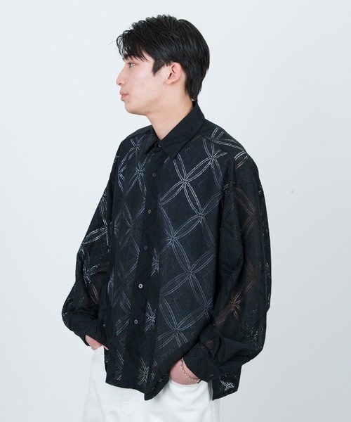 JUNRED(ジュンレッド)の「フラワーレースロングスリーブシャツ(シャツ/ブラウス・メンズ・ブルー/ブラック/ベージュ・M/S/L)」の2枚目の写真