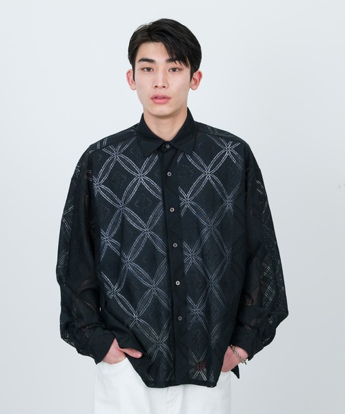JUNRED(ジュンレッド)の「フラワーレースロングスリーブシャツ(シャツ/ブラウス・メンズ・ブルー/ブラック/ベージュ・M/S/L)」の4枚目の写真