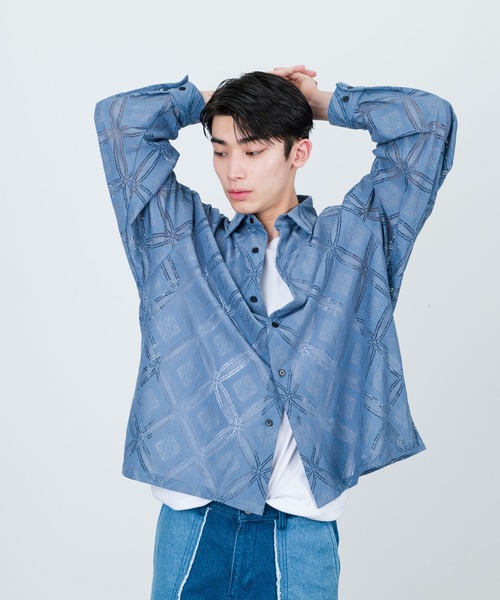 JUNRED(ジュンレッド)の「フラワーレースロングスリーブシャツ(シャツ/ブラウス・メンズ・ブルー/ブラック/ベージュ・M/S/L)」の8枚目の写真